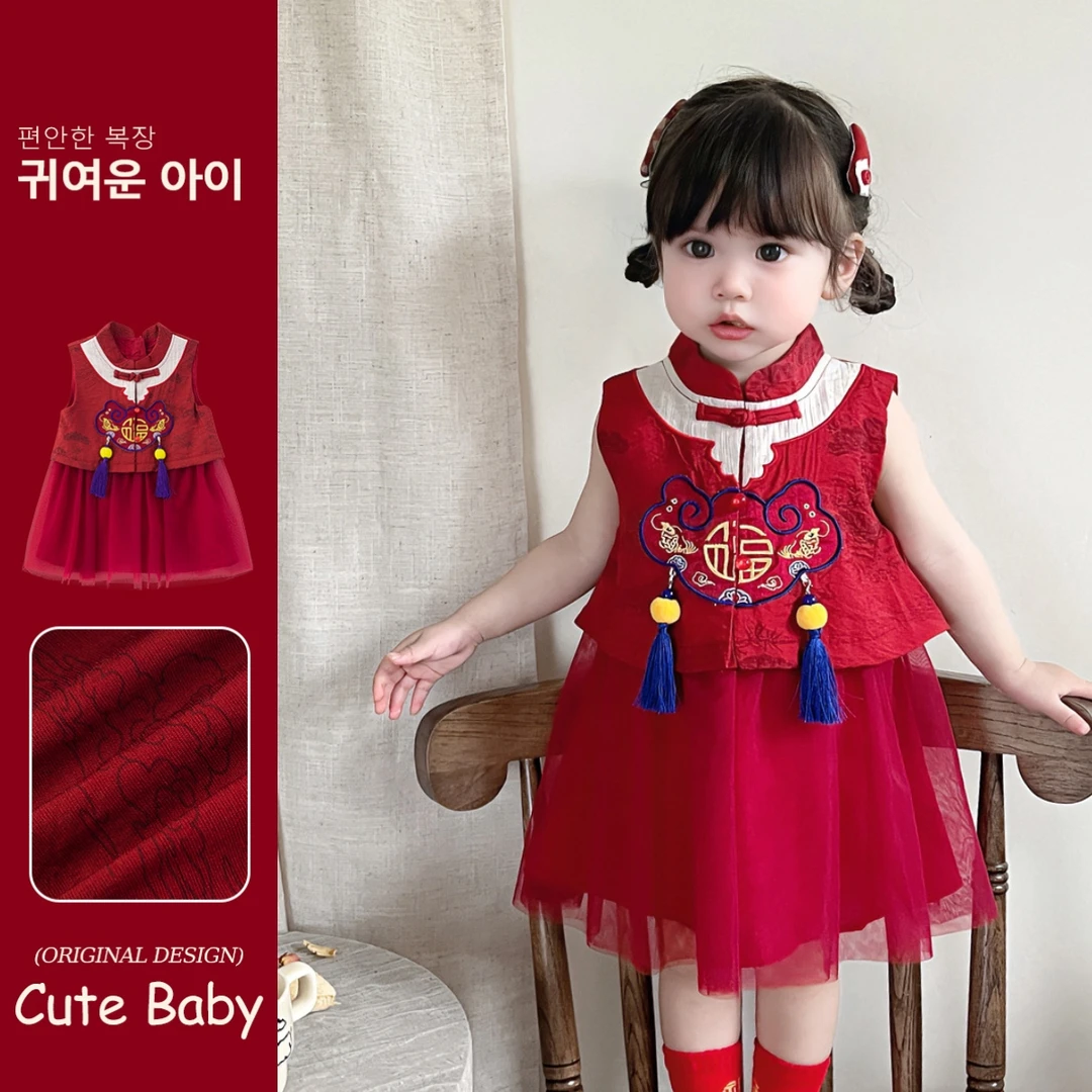 女童汉服连衣裙2025夏季儿童国风唐装生日中式宝宝一周岁礼服裙子