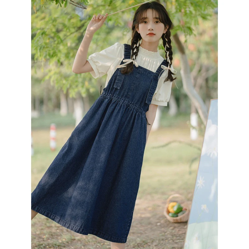 2025夏季新款无袖背带甜美抽绳收腰网红牛仔连衣裙速卖通爆品货源