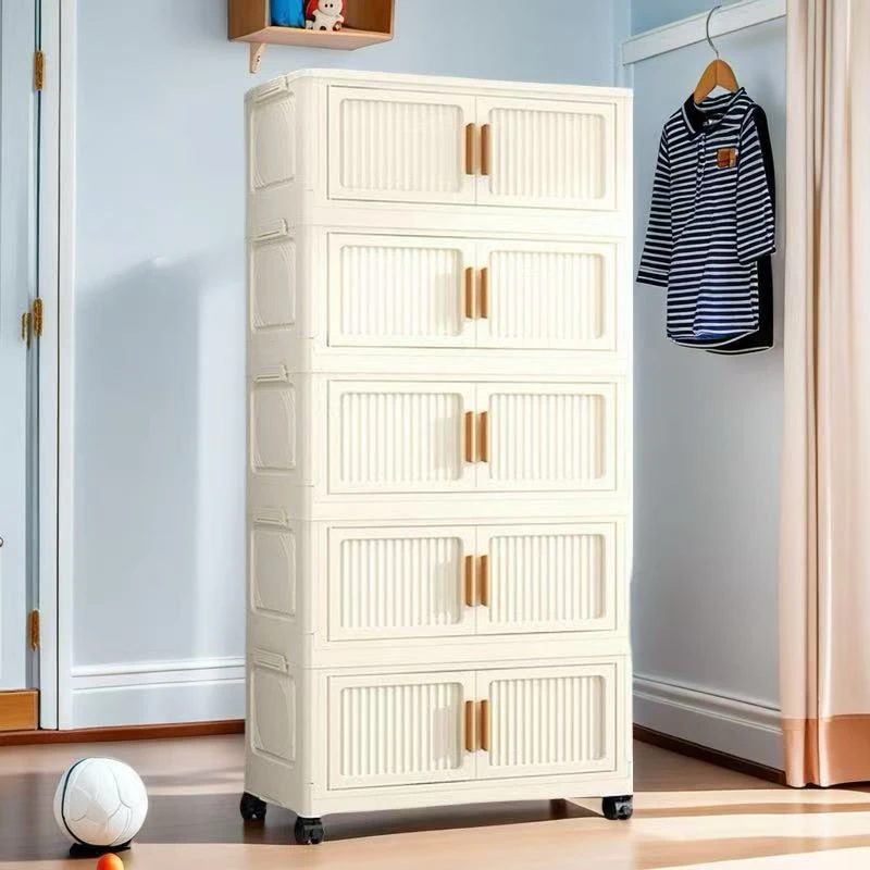 【50面宽四层】RY 竖纹折叠款可移动儿童衣柜杂物整理收纳柜储物柜