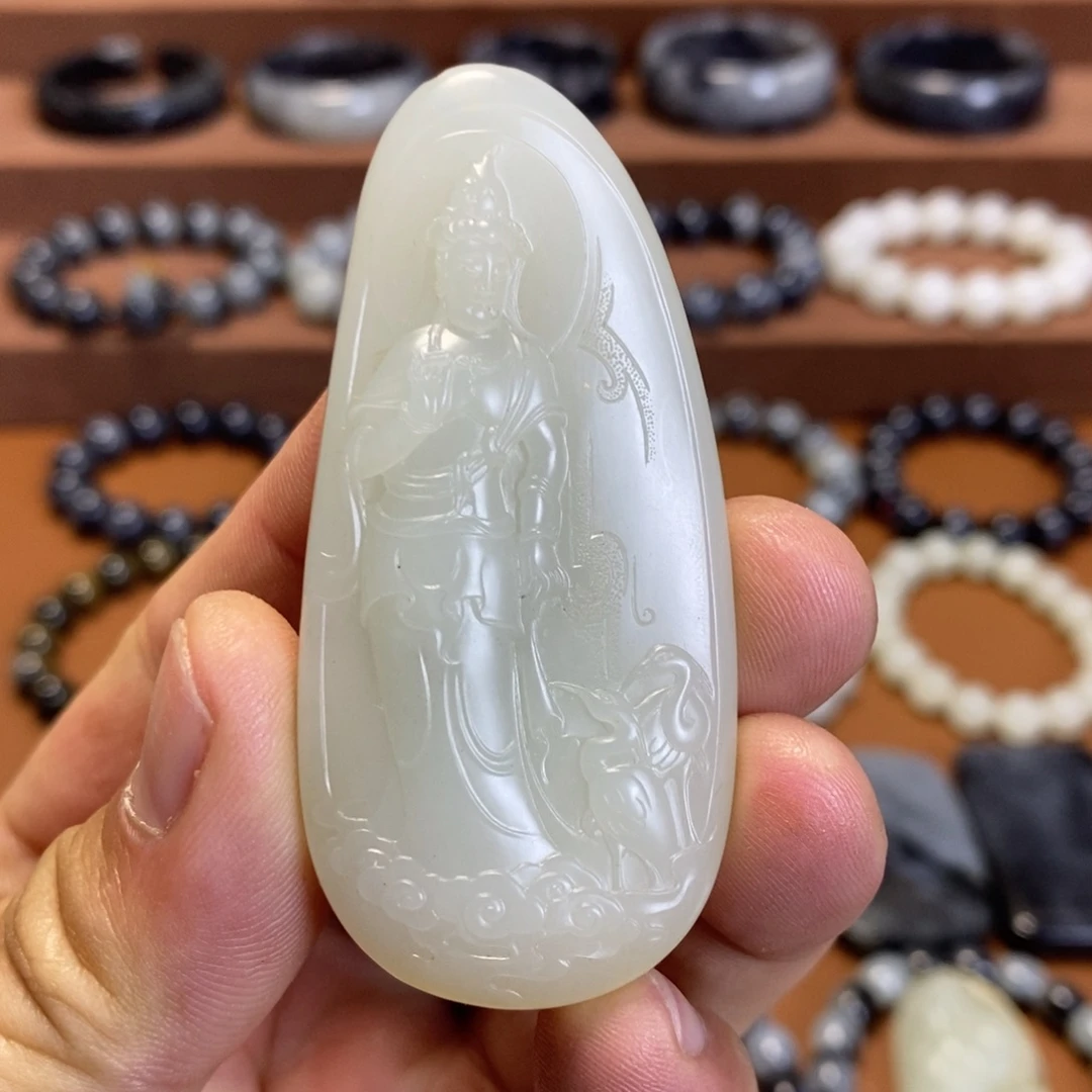 和田玉未镶嵌挂件新疆和田玉洒金皮观音挂件