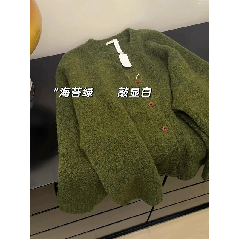 大码女装复古慵懒针织开衫外套女秋冬胖MM高级感软糯宽松韩系上衣