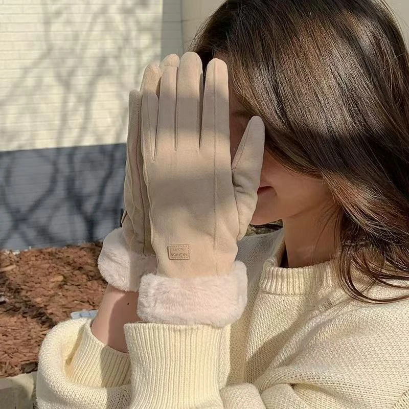 秋冬加厚保暖手套可触屏防风防寒骑行手套户外骑车保暖手套女士