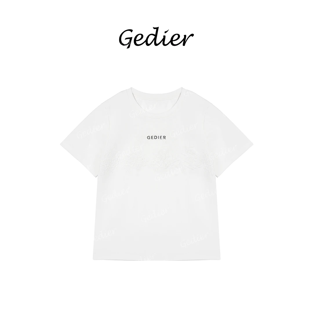 【歌蒂尔Gedier】2025春款欧若风蕾丝花卉刺绣T恤 TG520131Y