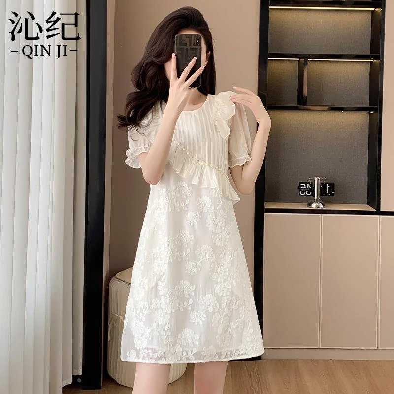 法式荷叶边雪纺连衣裙女装2025夏季新款小个子别致漂亮气质短裙子