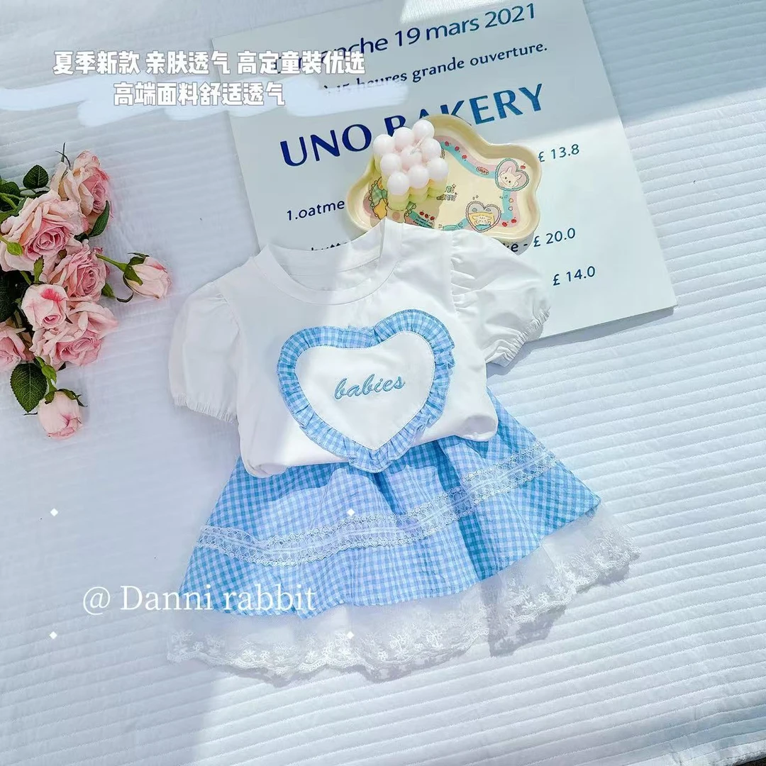 【Dannirabbit】*爱心格子蓝裙子套装 +蕾丝花边格子裙X-7318