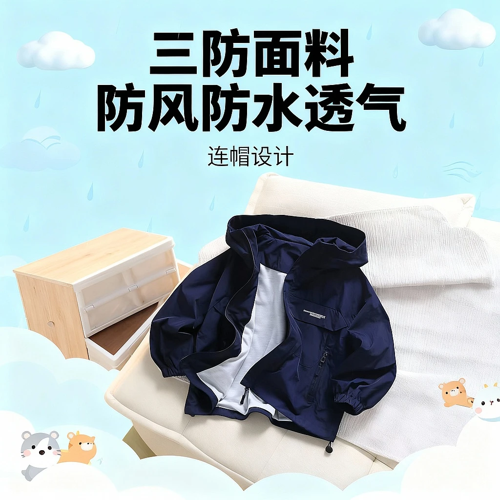 乳霜纸手感【三防软软壳】春秋季儿童拼接中大童连帽外套 5241