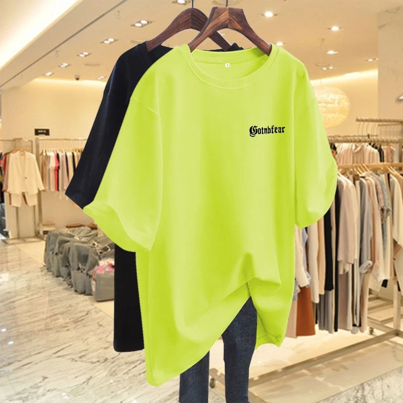 高街ins风大码洋气夏季宽松oversize英文印花休闲撞色短袖T恤