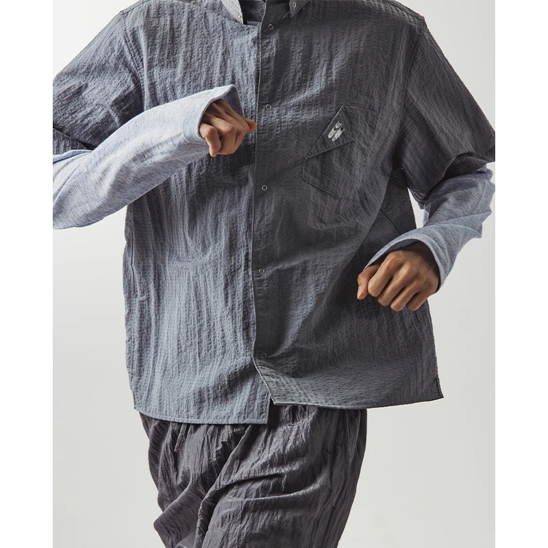 Crying center/哭喊中心肌理格纹半透明短袖衬衫