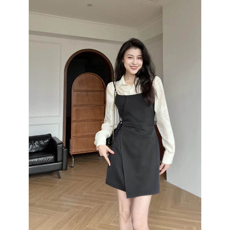 张阿星【浮世浪漫】韩系撞色气质侧边收腰显瘦连衣裙W425Q00578