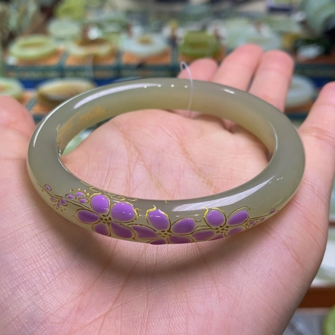 和田玉手镯未镶嵌青海高冰晴水珐琅工艺56/57