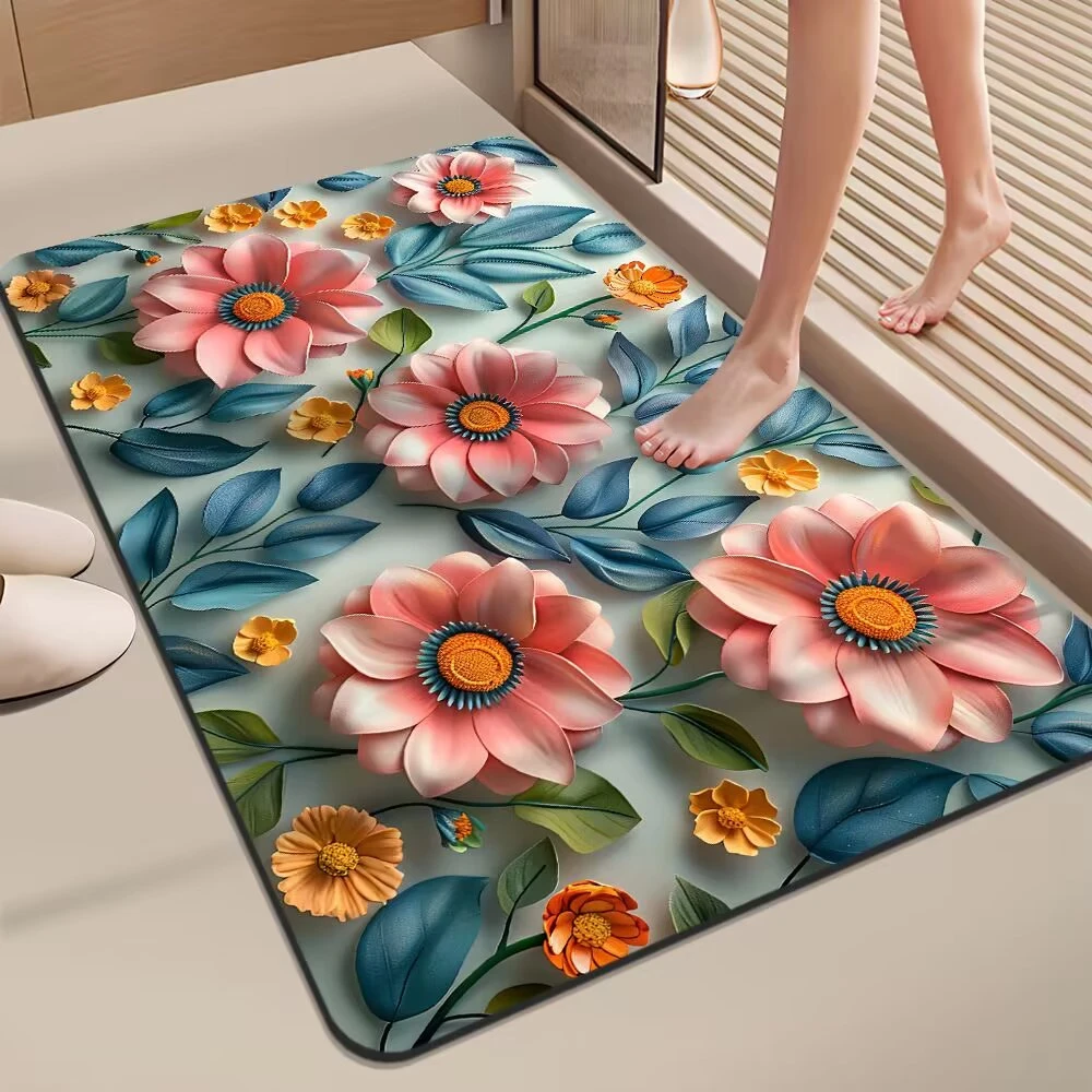 硅藻泥5D立体吸水防滑垫入户门内地垫加厚浴室卫生间脚垫进门口垫