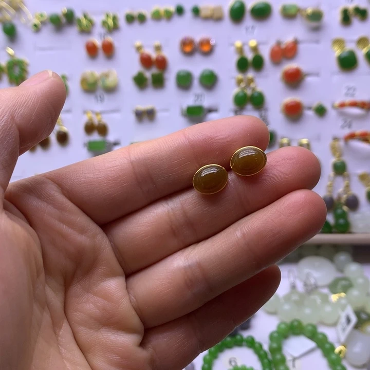 和田玉银S925镶嵌耳饰