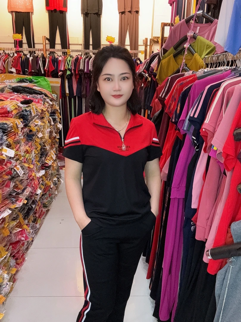 3621休闲拼接短袖长裤套装