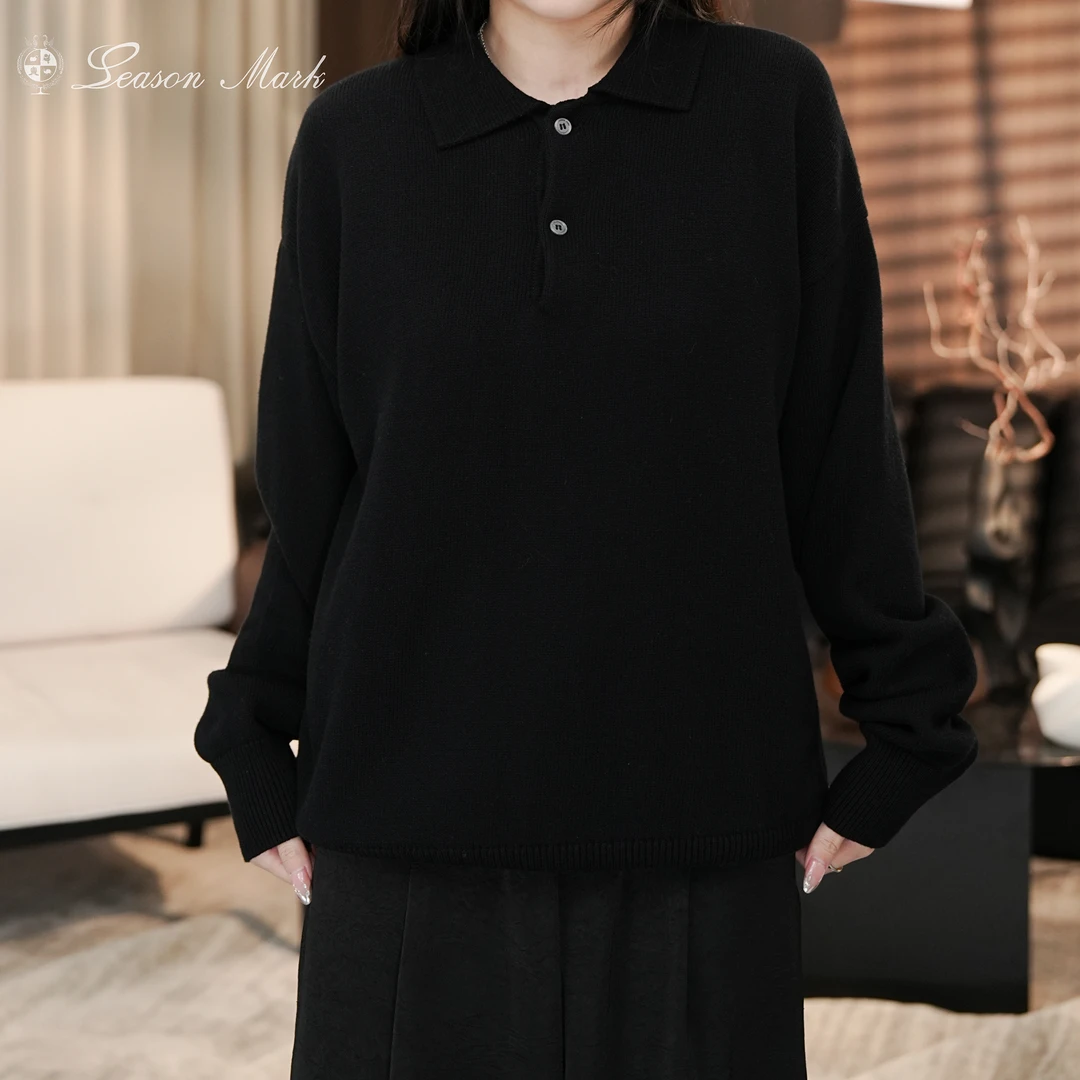 SEASONMARK秋季新款老钱针织纯色polo长袖商务休闲百搭宽松polo衫