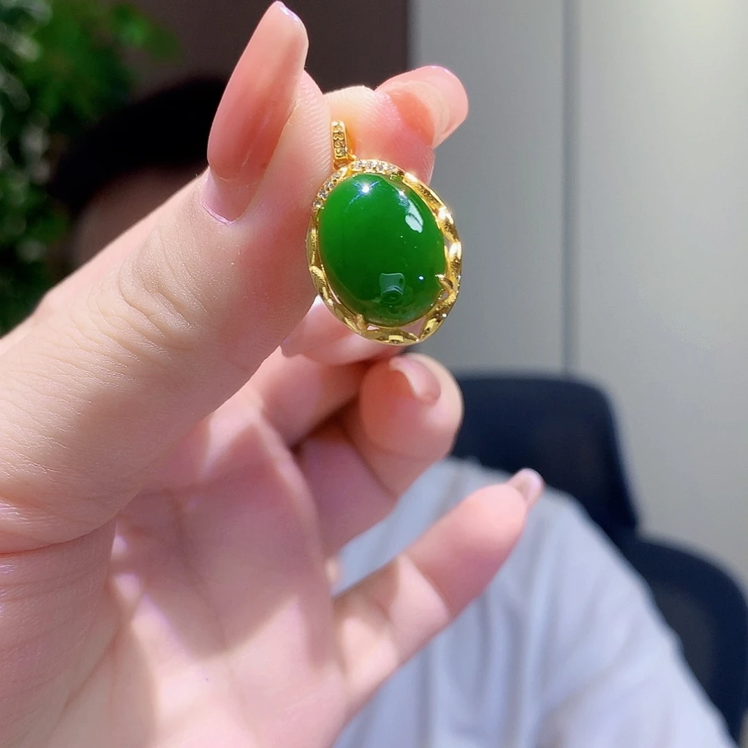 和田玉（碧玉）银S925镀金镶嵌颈饰