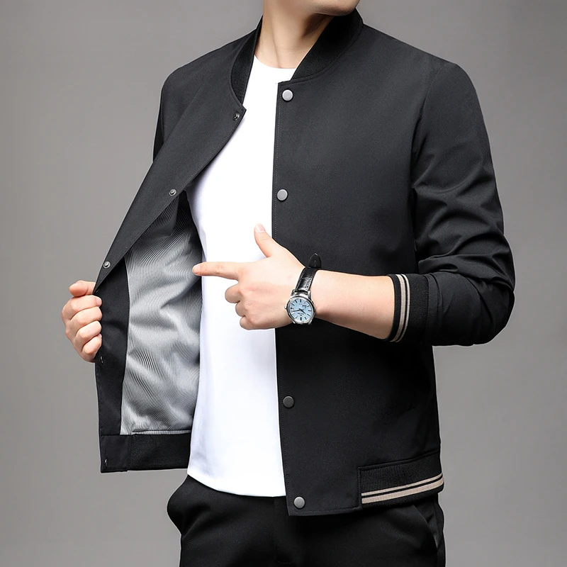 男士夹克2025春秋季新款时尚休闲单排扣立领外套男中年通勤夹克衫