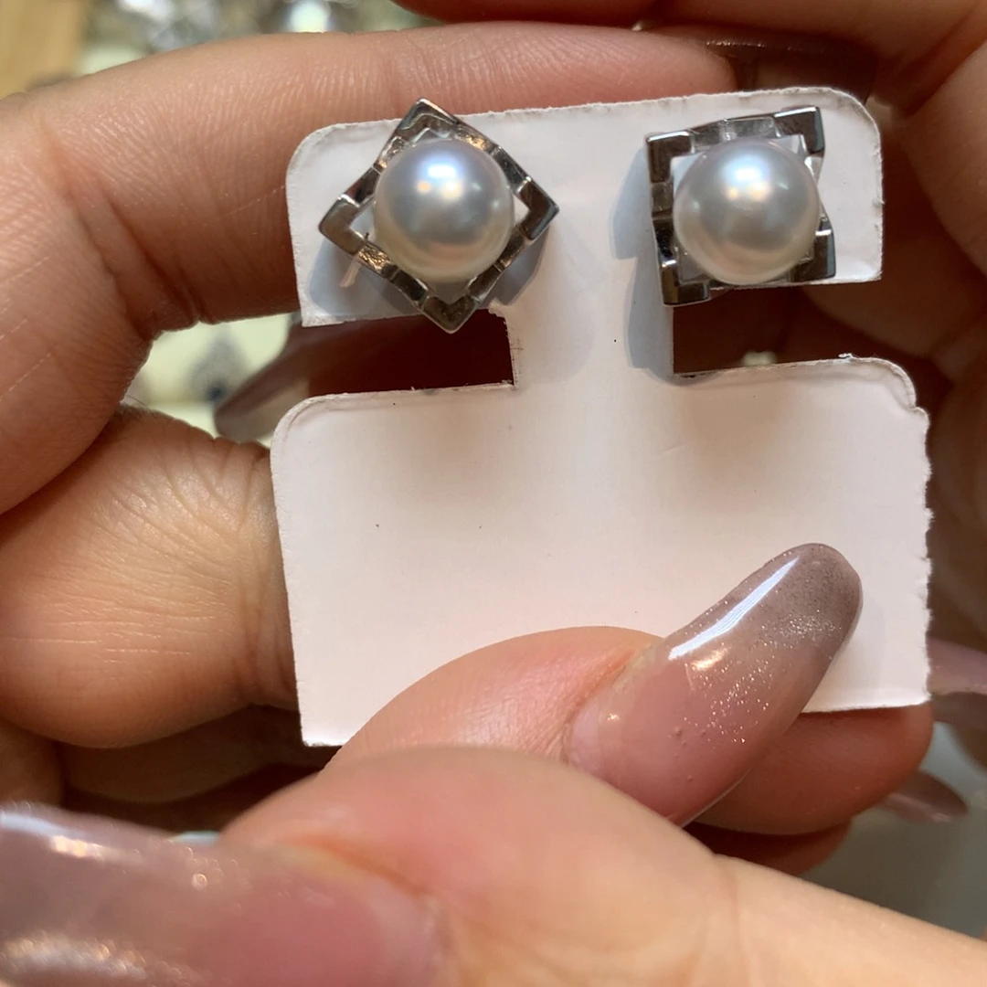 海水珍珠耳饰银S925镶嵌