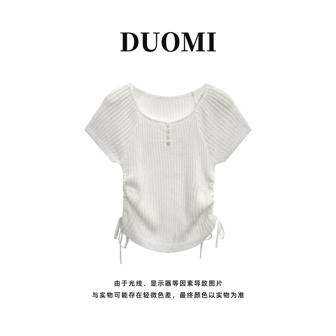 【DUOMI】夏季新款女装百搭时尚小众风设计感毛针织衫上衣D6853