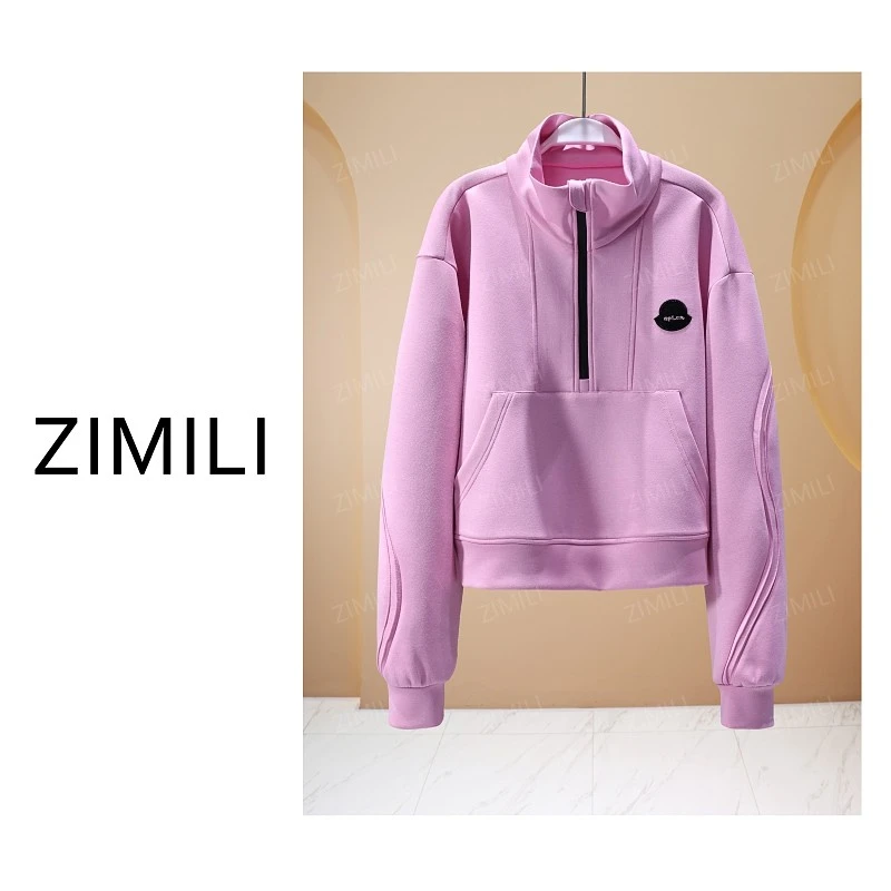 【亮哥欧货女装】冬季麂皮绒加厚《荷花粉》弹力双面高领卫衣26590-K3