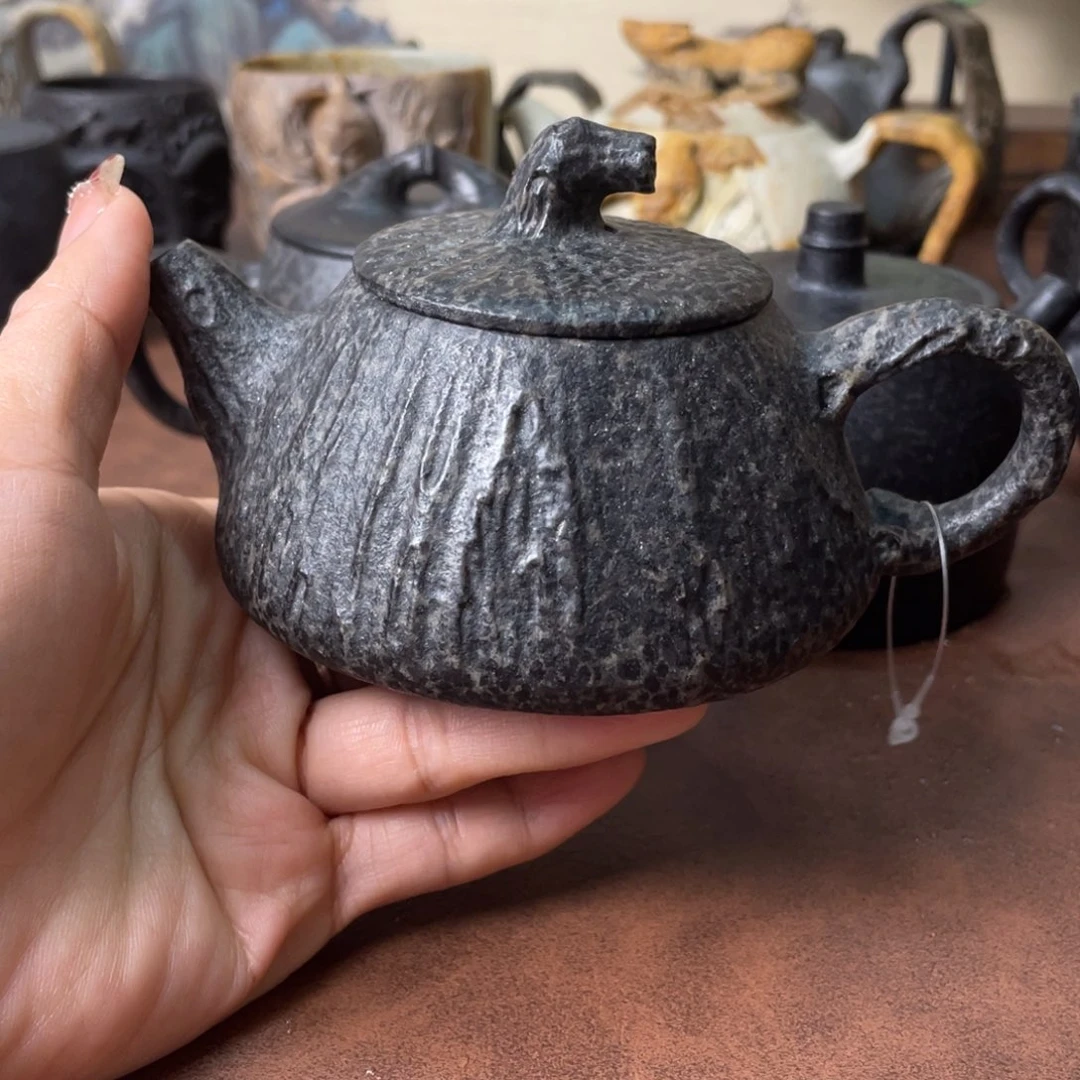 森***?冰碛岩树桩石瓢茶具