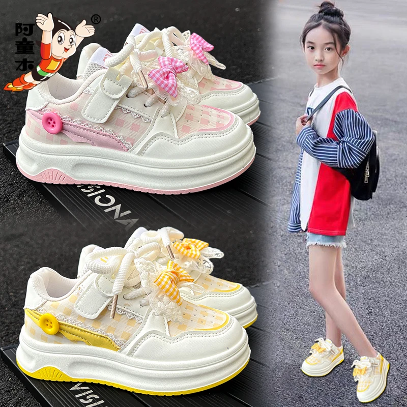 阿童木童鞋女童夏季2025新款蝴蝶结儿童公主运动板鞋透气软底爆款