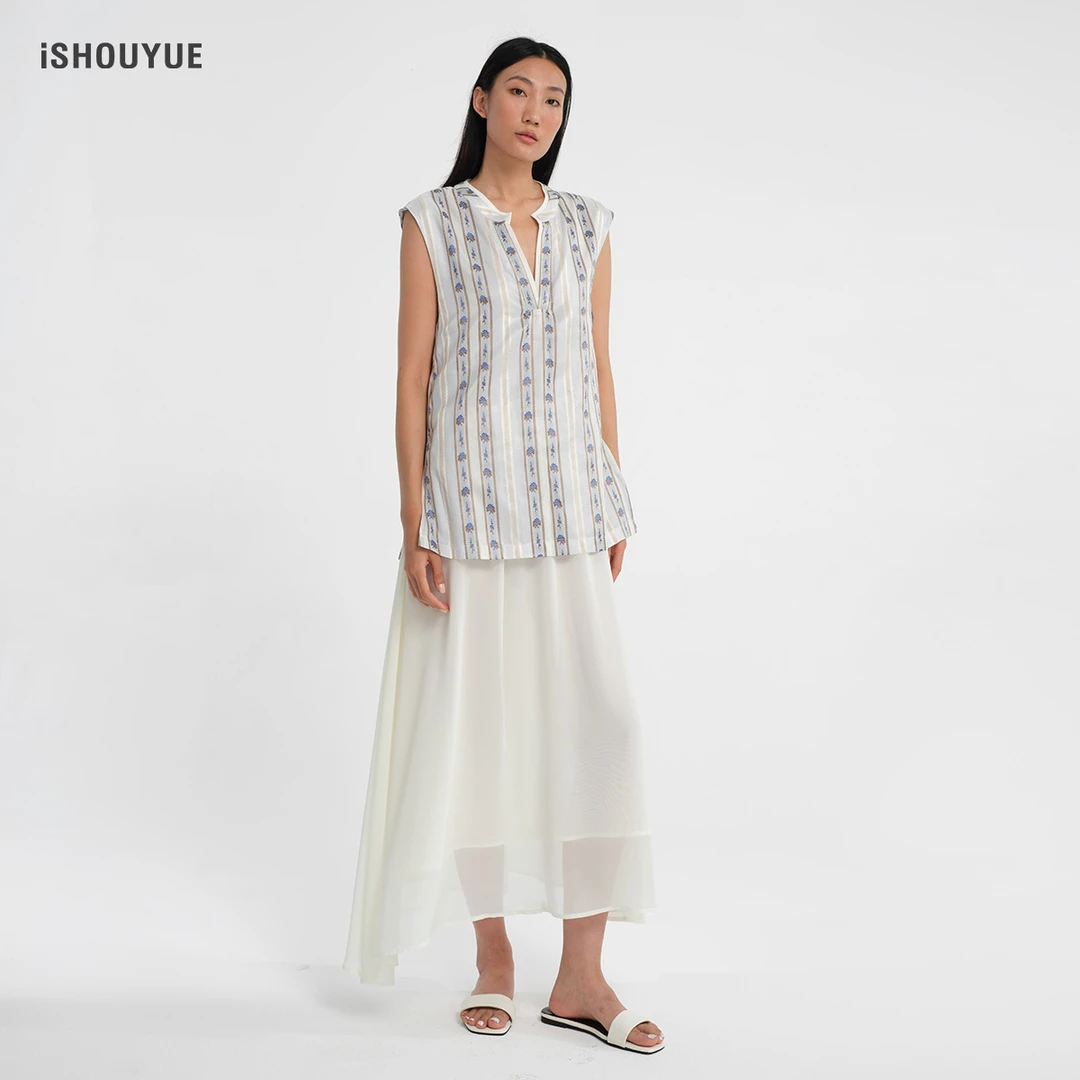 iSHOUYUE · 夏日入画拼接优雅气质时尚休闲无袖连衣裙