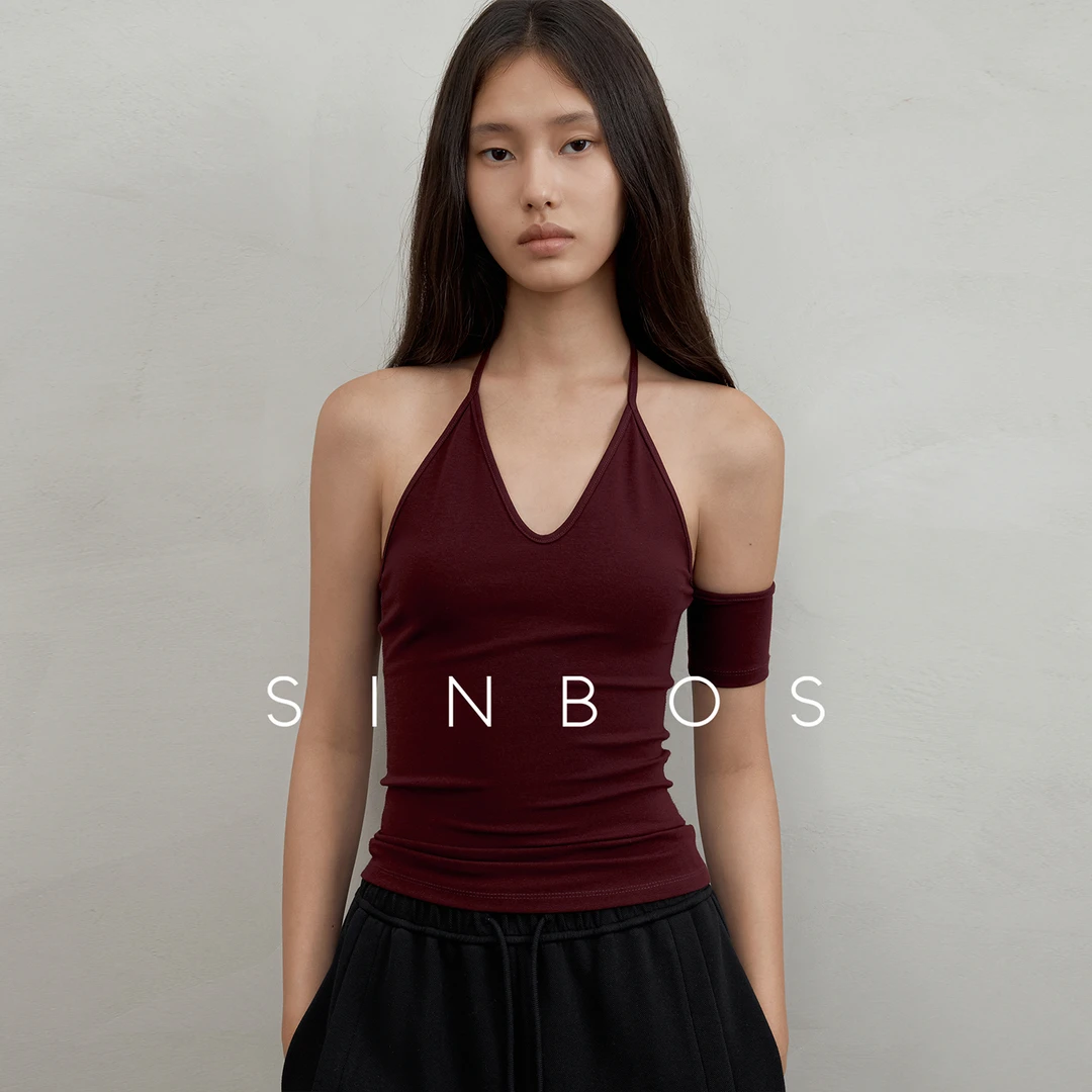 SINBOS梦回波尔图 弹力修身V领挂脖遮副乳吊带背心女2025秋季新款