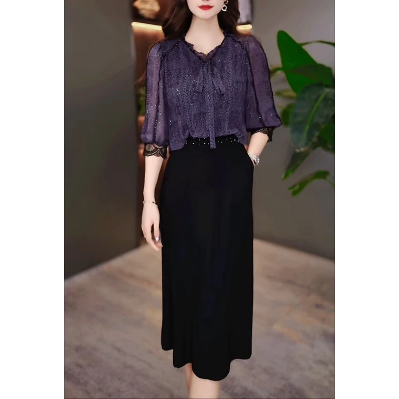 初秋新款连衣裙2025新款妈妈装显瘦修身气质百搭遮肚假两件裙子