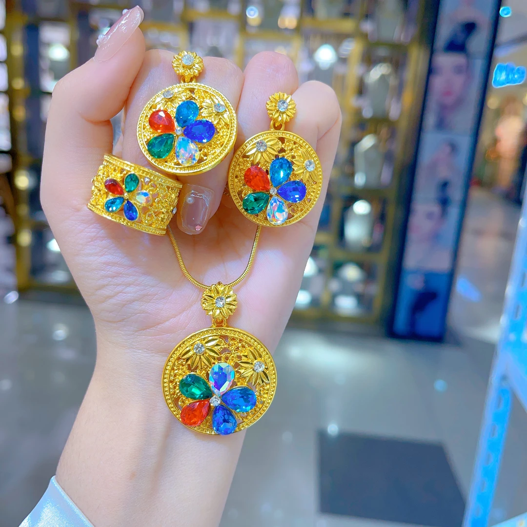 钛钢项链 612新款三件套首饰耳环项链戒指爆款白搭时尚金色