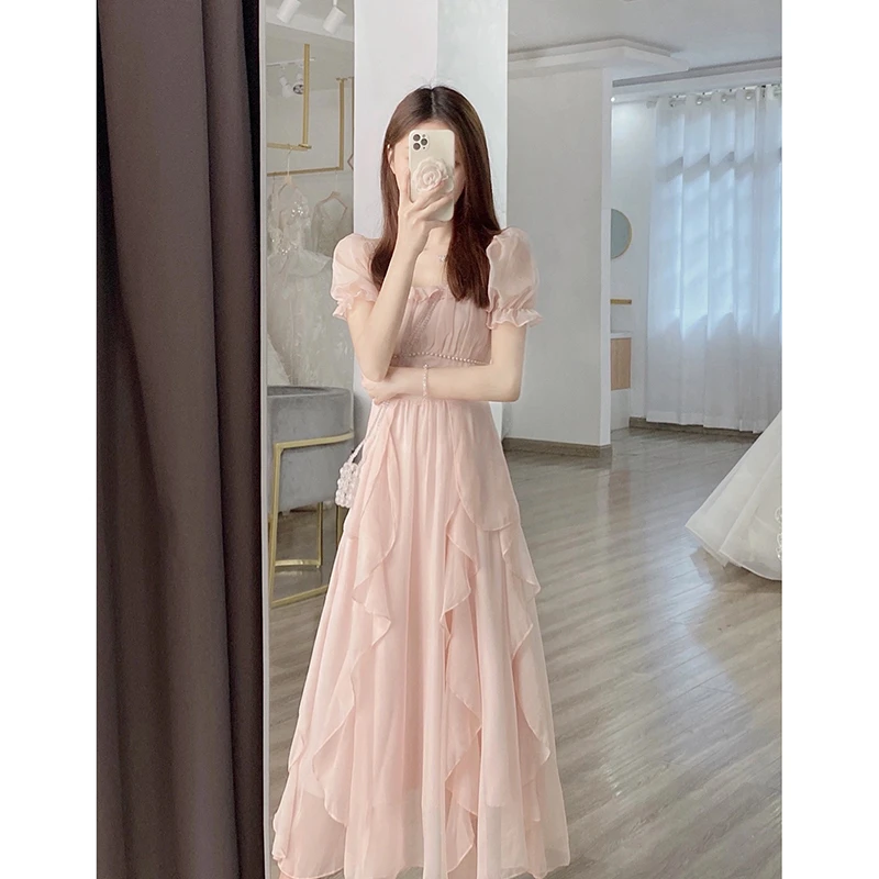 女大童高级感连衣裙夏季初中生法式甜美女孩温柔风超仙仙女长裙子