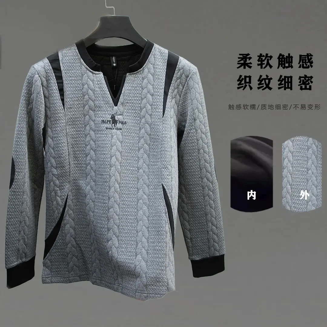 2025秋季新款潮牌高级灰男士时尚百搭圆领针织衫假两件长袖卫衣