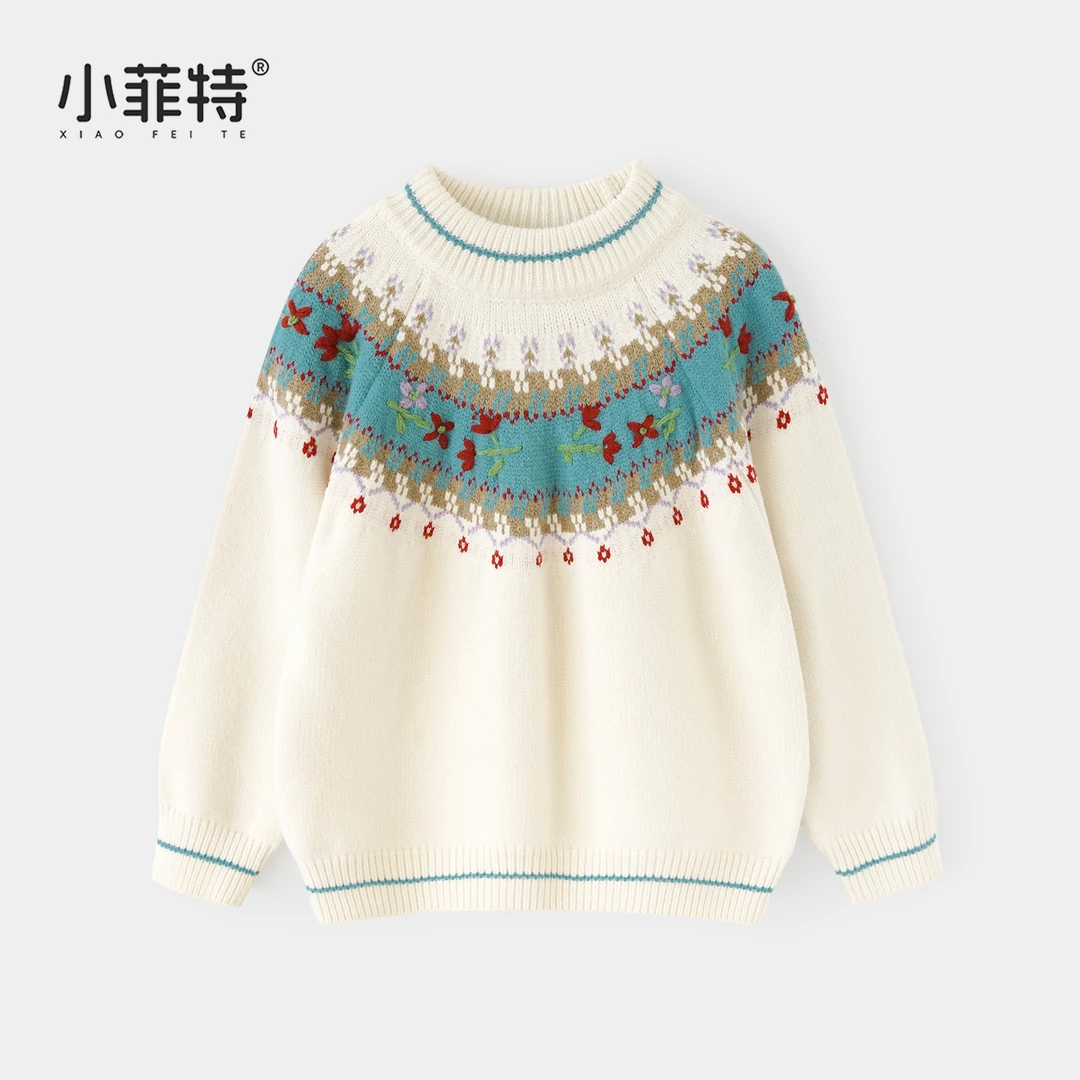 小菲特女童冬装加厚毛衣中大童保暖上衣儿童休闲针织衫MFYD57585