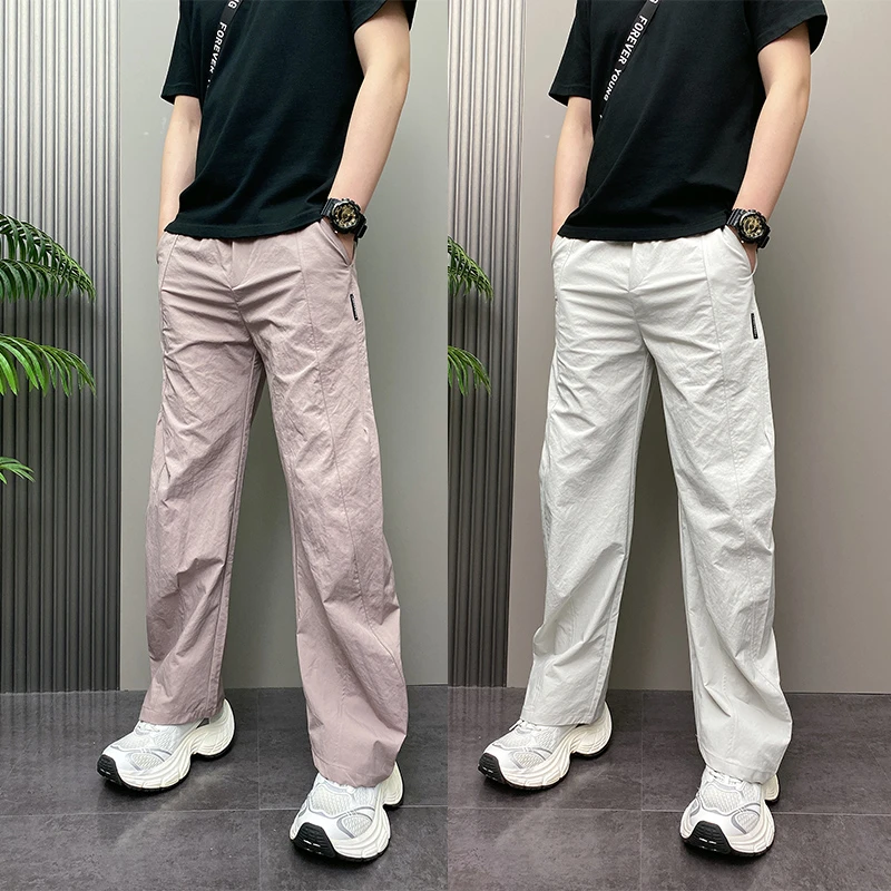 2025年夏季薄款潮流韩版痞帅宽松哈伦裤青年男士休闲阔腿直筒裤子