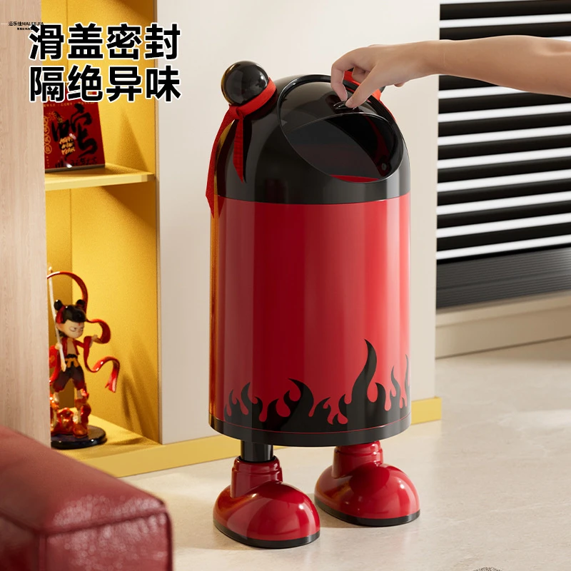 哪吒垃圾桶家用高级感大号大容量客厅厨房创意免弯腰垃圾桶带盖