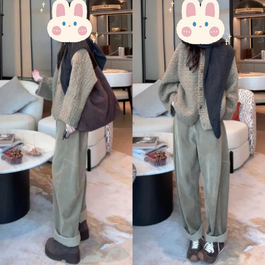 秋冬季新款针织衫上衣毛衣+牛仔裤瘦加绒宽松垂感直筒裤BB50606