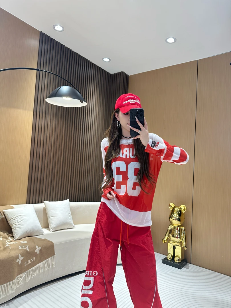 DA33【网纱数字33印花套头上衣】夏季时尚长袖网纱休闲罩衫宽松百搭