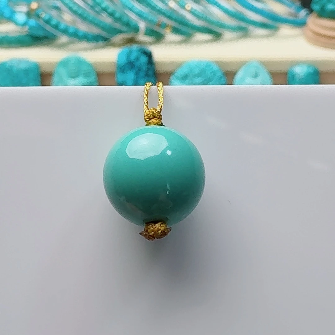 绿松石未镶嵌高瓷绿镜面圆珠12.5