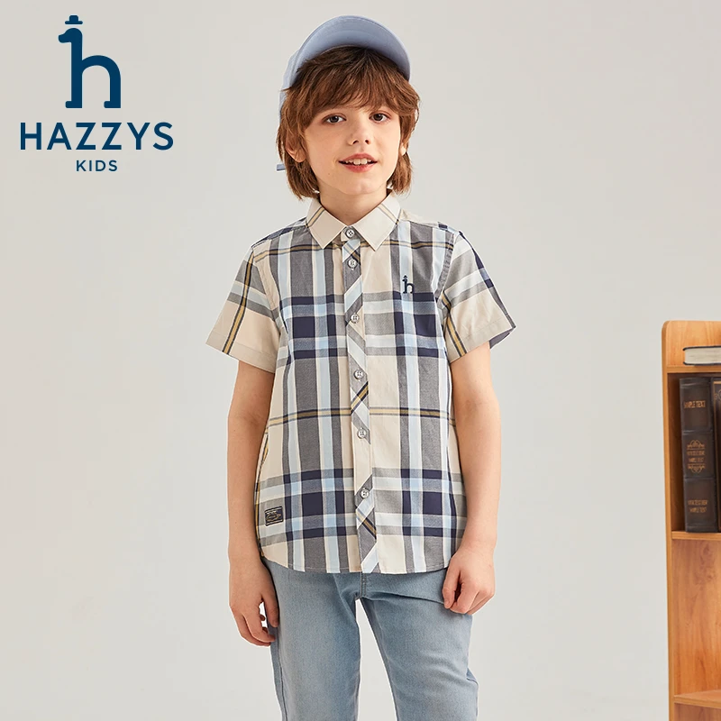 Hazzys/哈吉斯品牌童装【一诺爸爸】男童衬衫短袖舒适时尚格纹