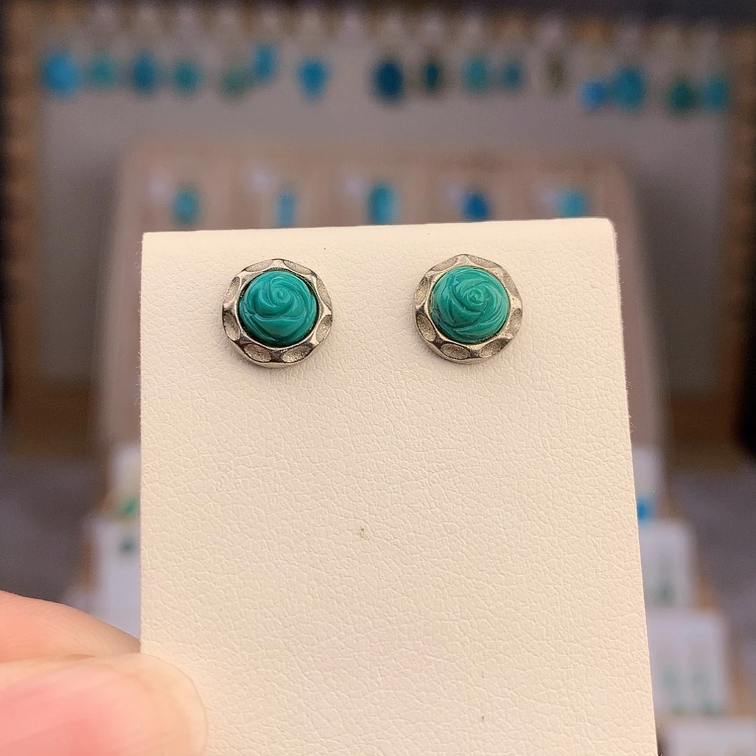 绿松石银S925镶嵌耳饰