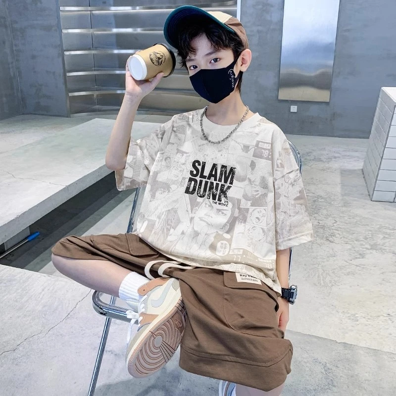 男童夏季套装2025新款洋气儿童装潮酷痞帅男孩短袖短裤休闲两件套