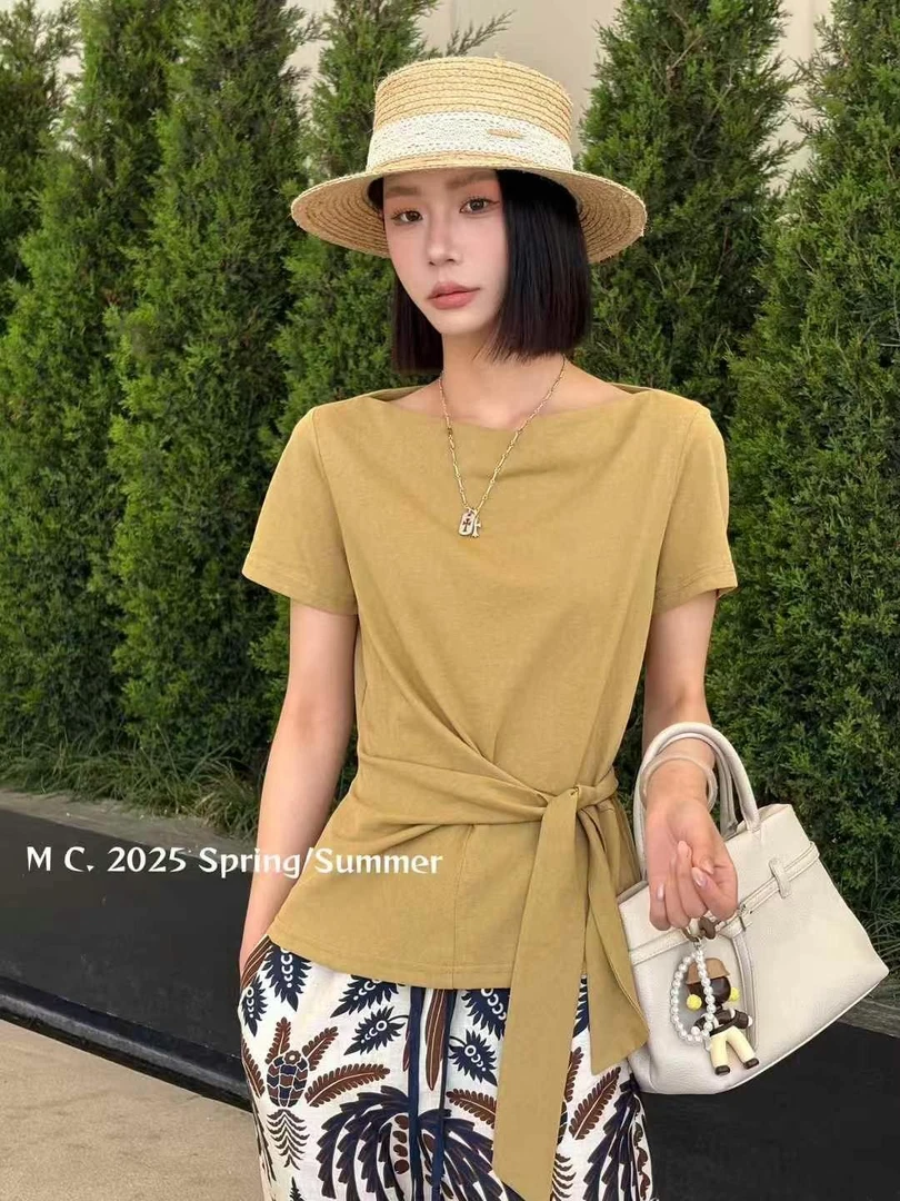 不规则系带圆领短袖上衣女，非主图款，直播间扣号为准