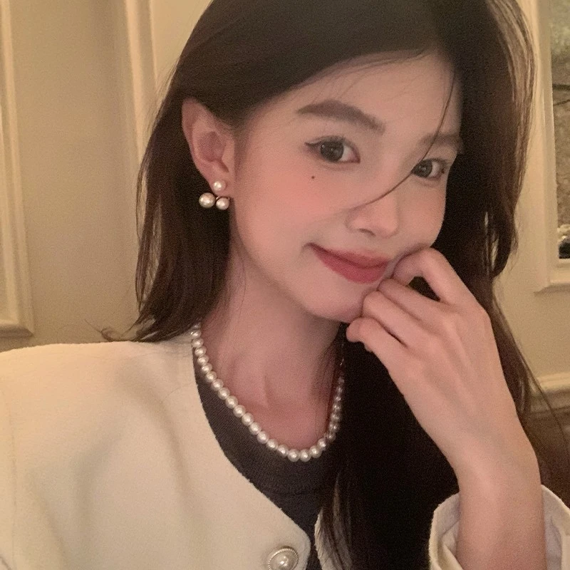 铁合金大理石项链 【我的脸很圆】高级感法式经典珍珠耳环简约温