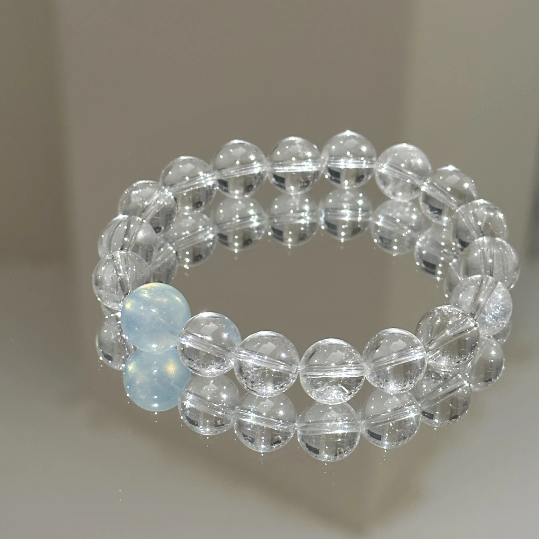 SG1756-［小蓝珠-中号］海蓝宝白水晶简约露丝同款手串均有瑕多样发