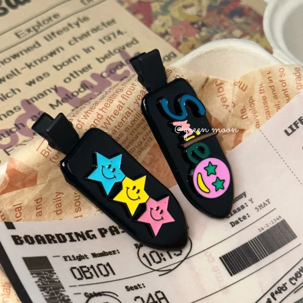 【潮酷妆感】黑色笑脸五角星发夹发卡高级感可爱优雅精致P286