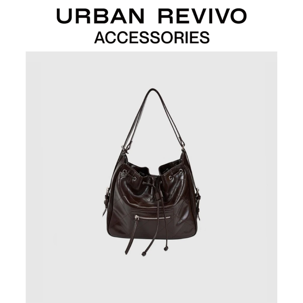 URBAN REVIVO2025冬季新款女士复古菱格单肩斜挎包UAWB50276