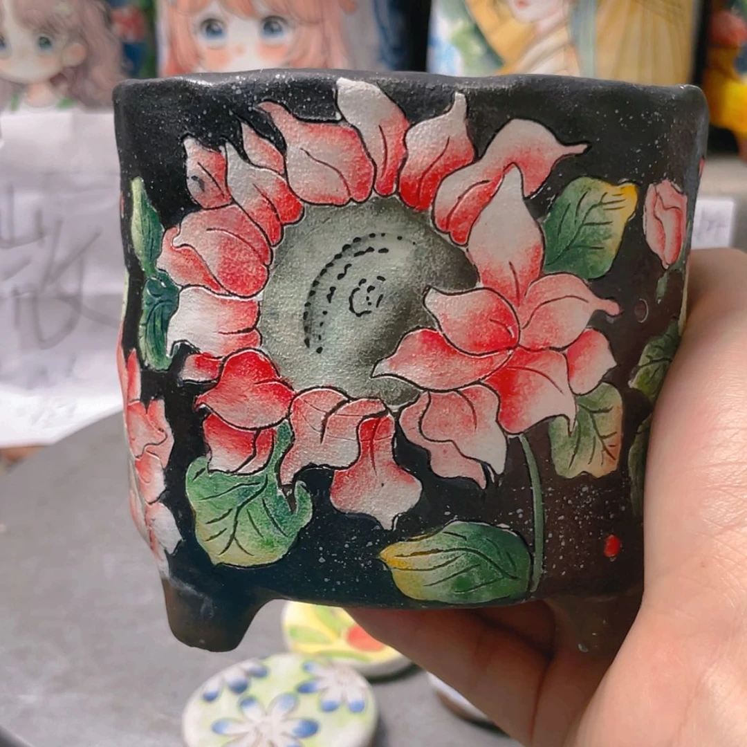 【闪购商品】瓷片?***葱手绘多肉花盆