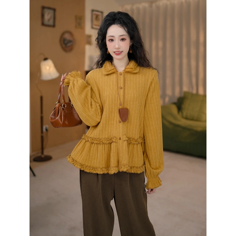 知栀【面包果】港风复古长袖百搭宽松衬衫ZJ1689516