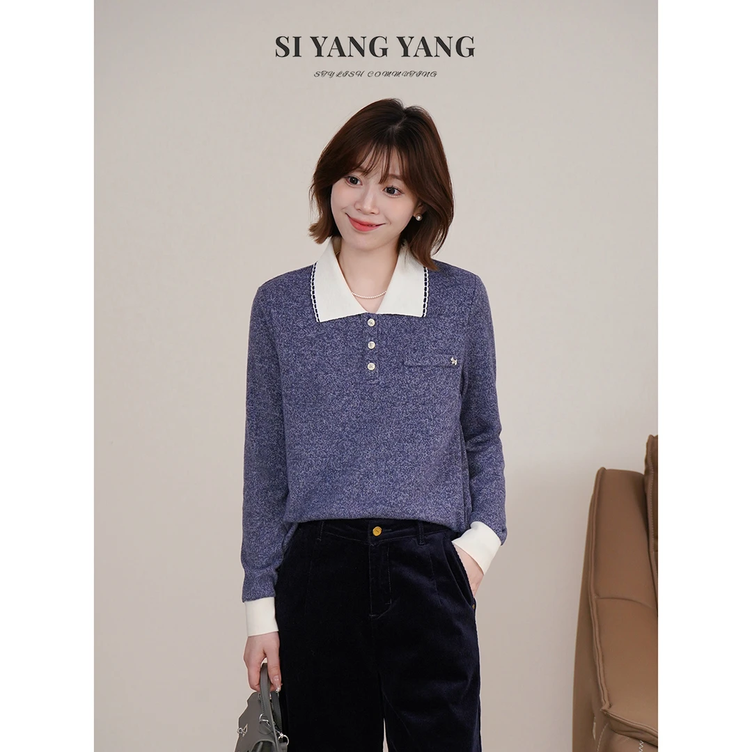 斯洋洋SIYANG羊毛撞色翻领设计柔软亲肤气质减龄上衣SY509A052SYY