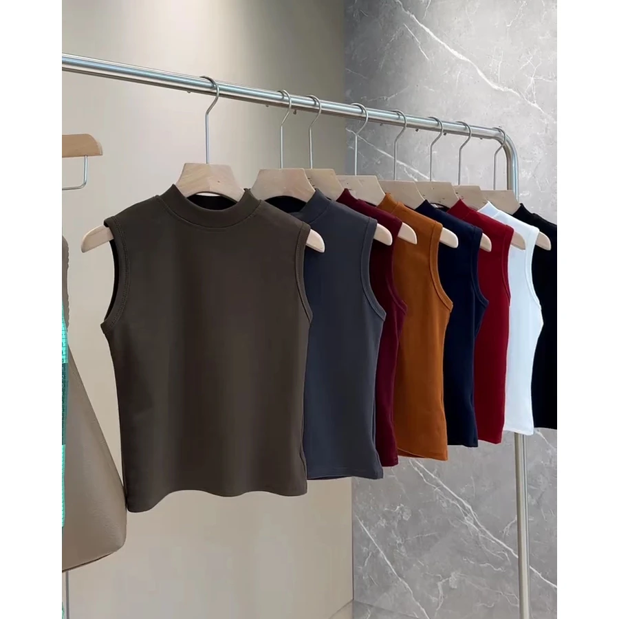 寸领螺纹常规款打底修身型女款多色无袖欧货背心