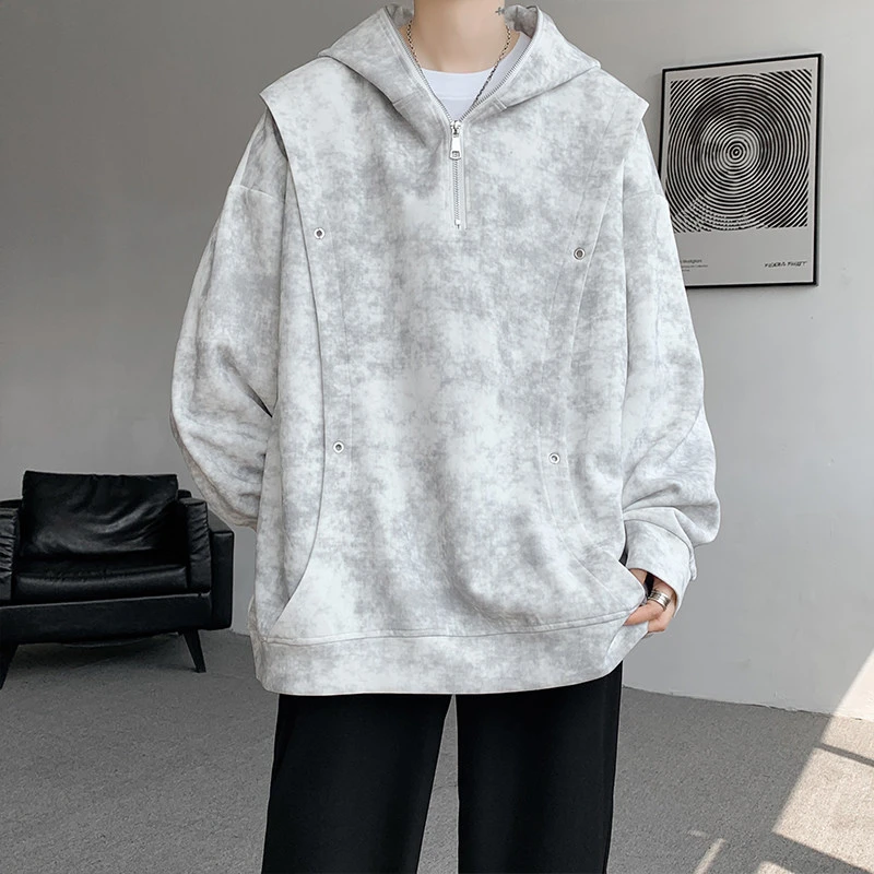 重磅扎染连帽卫衣男秋冬款设计感小众宽松外套美式潮牌炸街高级感